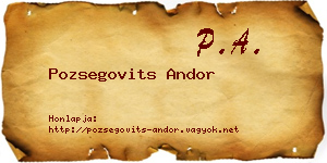 Pozsegovits Andor névjegykártya